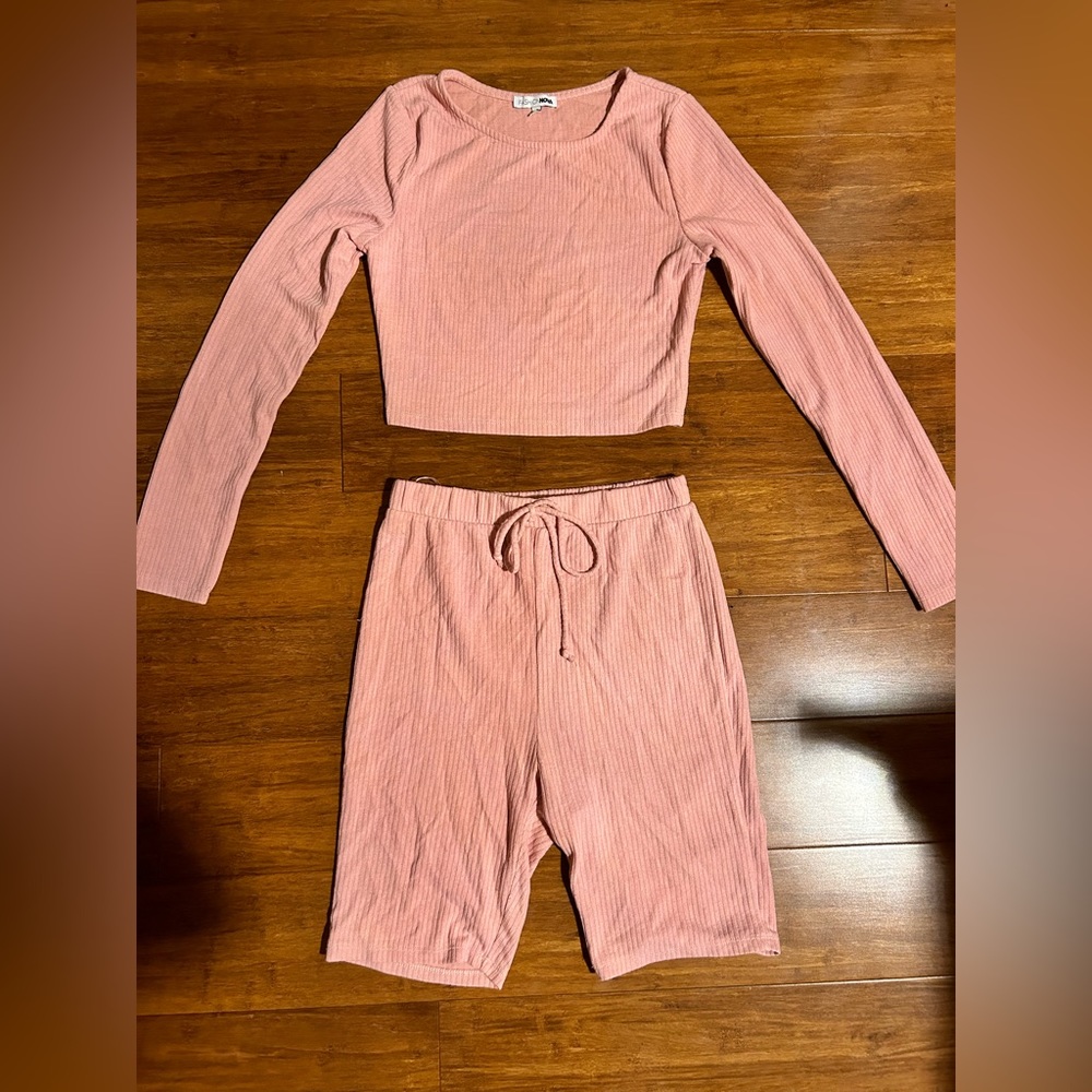 Baby pink biker shorts set